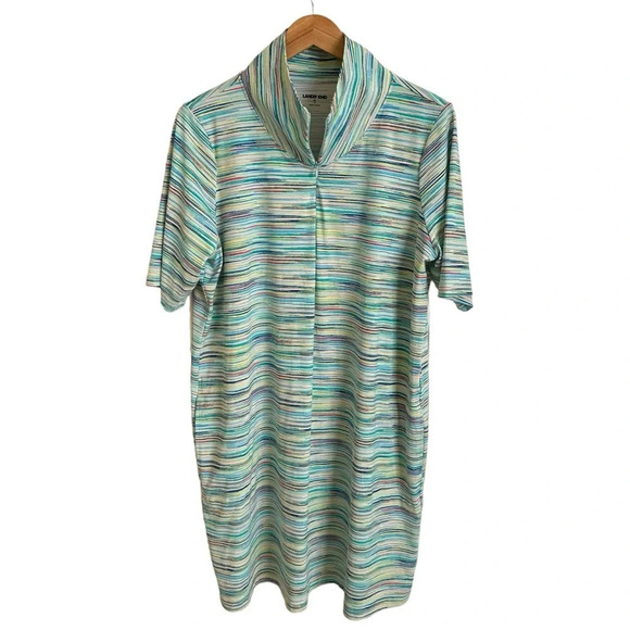Lands End Womens XL 18 Spacedye Stripe Active Dress Swim Cover up Travel Pockets - Picture 1 of 6